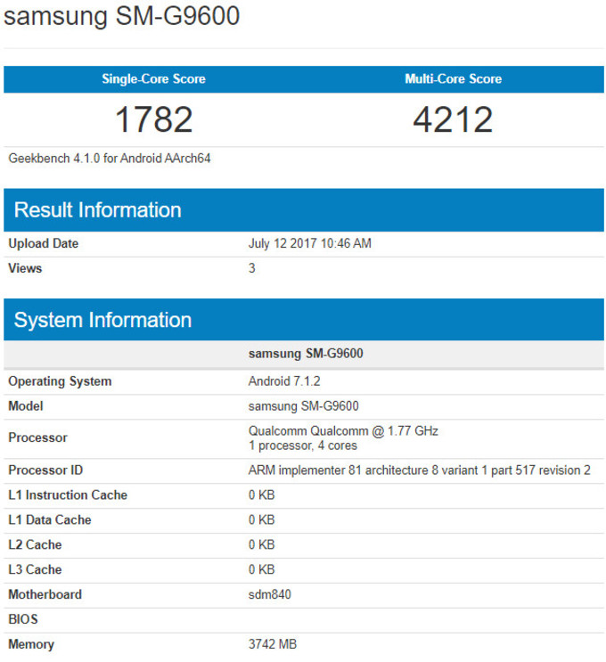 Snapdragon840搭載したモデル?Samsung SM-G9600がベンチマークに登場か、Galaxy Note8ではない模様 Snapdragon840搭載したモデル?Samsung SM-G9600がベンチマークに登場か、Galaxy Note8ではない模様