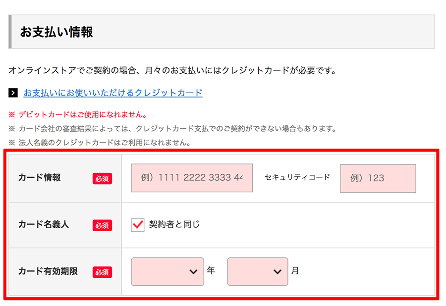 支払い情報を入力する
