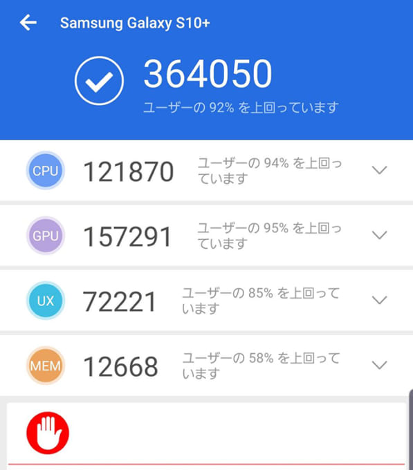 Galaxy S10+のベンチマークスコア
