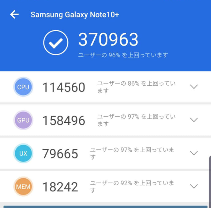 Galaxy Note10+のベンチマークスコア