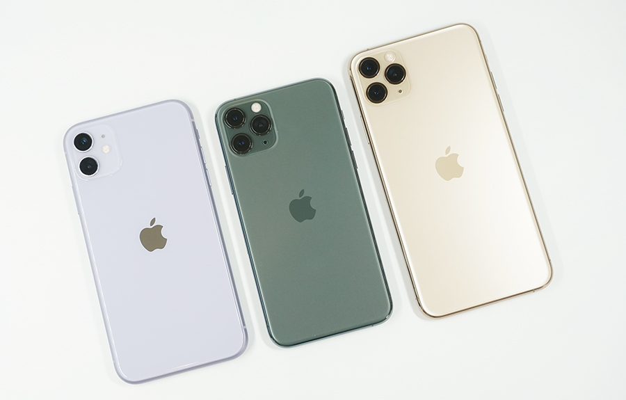 左からiPhone 11、iPhone 11 Pro、iPhone 11 Pro Max
