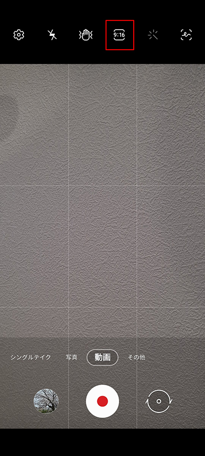 動画に切り替えて上部にある縦横比をタップ